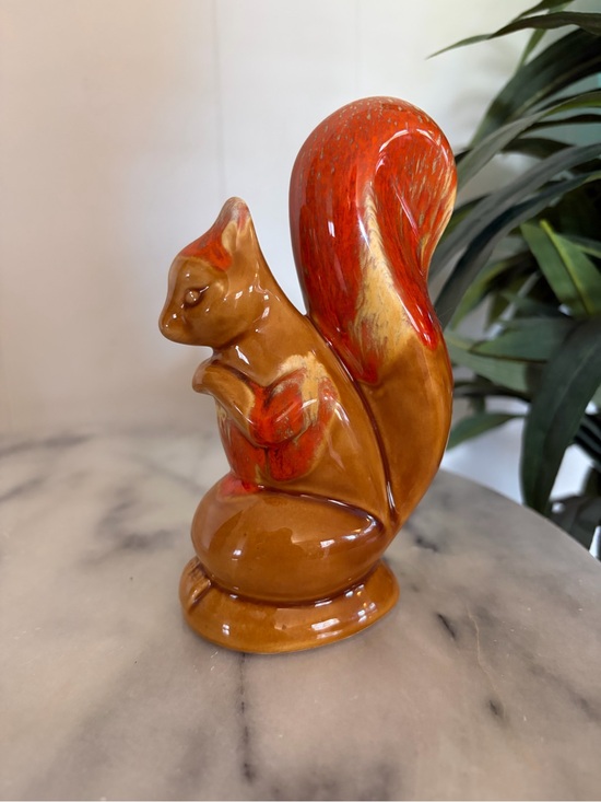 Vintage Other - Vintage Orange Red Squirrel Figurine Glazed Ceramic Japan Mid Century Statue 60s